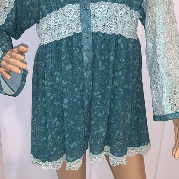 FREE People green combo Sheer Romance Mini Dress size Small - Picture 8 of 16